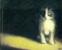 tuxedo kitten cat painting oil pastel original art print