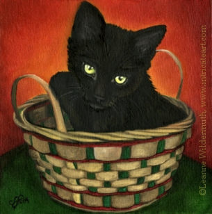 200438 Logan black cat kitten pet oil painting art