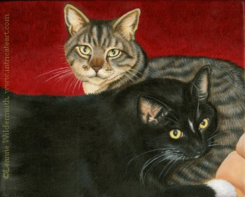 200453 Custom Cat Portrait pet painting tabby tuxedo Scarlett & Sebastian