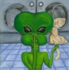 sock thief bandit alien laundry oil painting