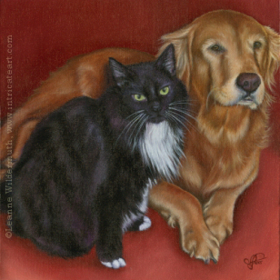 pet pets dog cat portrait golden retriever tuxedo oil painting