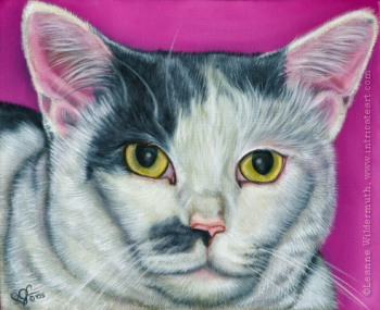 angel cat portrait painting pink gray white art