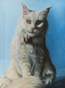 white longhair cat portrait painting custom