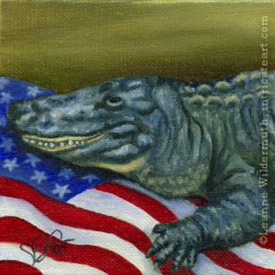 alligator wildlife patriotic oil painting gator art