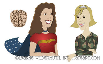 custom illustration caricature two babes and a brain