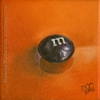 still life oil painting brown m&m candy food eye ate it series