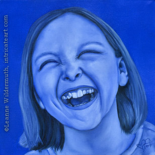 custom monochromatic blue oil painting girl child people portrait original realistic fine art