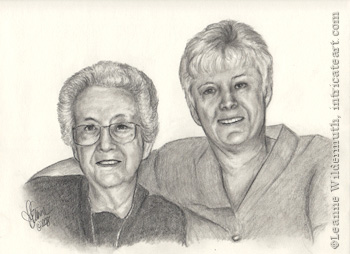 Custom Portrait Audrey and Janeice pencil drawing graphite original traditional realistic fine art Leanne Wildermuth
