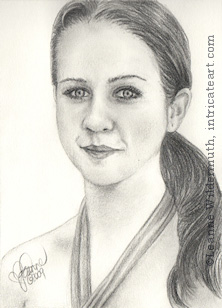 Custom Portrait Miranda pencil graphite drawing art by Leanne Wildermuth