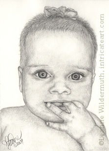 Custom baby portrait Juliet pencil graphite drawing art by Leanne Wildermuth