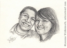 Custom child teen portrait girl boy best friends pencil graphite drawing art by Leanne Wildermuth