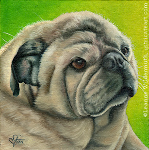 Pug dog portrait oil painting fine art by Leanne Wildermuth