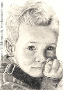 child boy portrait pencil graphite drawing art by Leanne Wildermuth