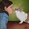 custom portrait girl bunny oil painting art by Leanne Wildermuth