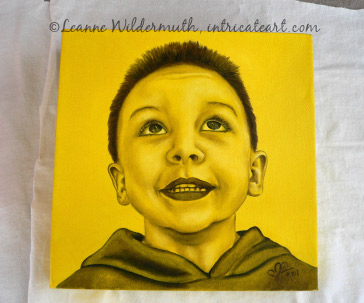 yellow monochromatic original oil portrait painting kids fine art