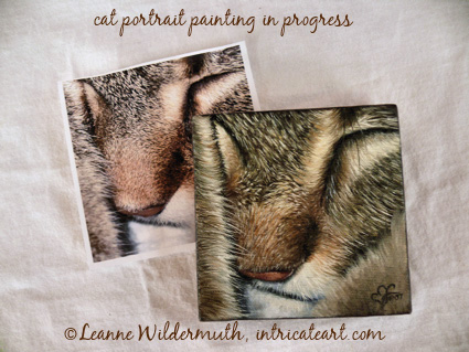 custom cat portrait original oil painting in progress leanne wildermuth artist' class=