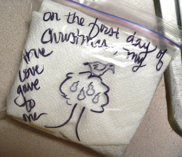 first day of christmas sandwich bag doodle