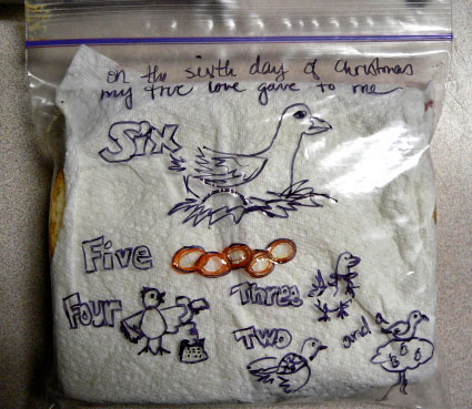 sandwich bag doodle art 12 days of christmas