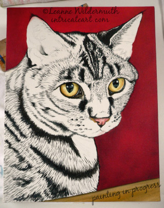 custom cat portrait painting oil underpainting work in progress fine art