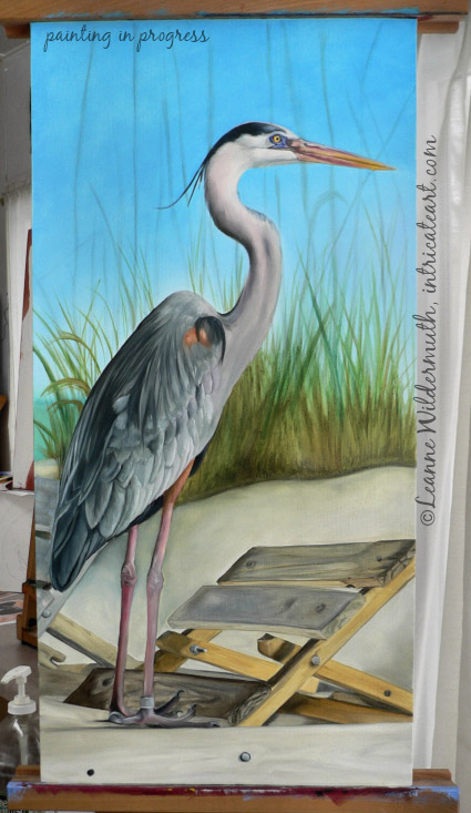great blue heron work in progress oil painting original fine art realistic realism