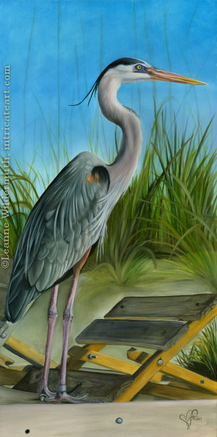 great blue heron wildlife bird painting original oil realistic traditional fine artwork