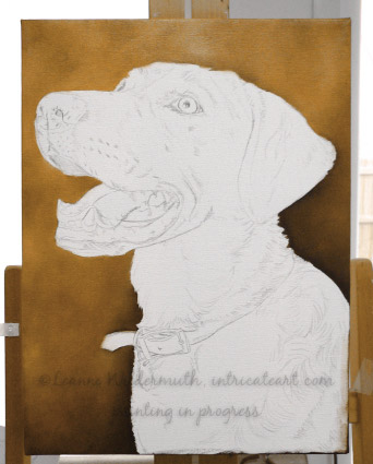 yellow lab dog portrait painting oil in progress