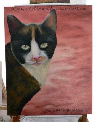 calico cat painting oil portrait original fine art leanne wildermuth