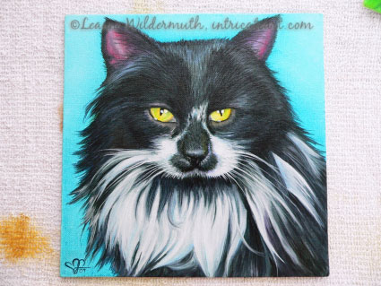 tuxedo longhair custom cat portrait painting oil fine art original