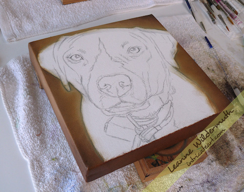 pit bull dog portrait custom painting by Leanne Wildermuth