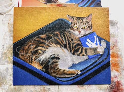 custom cat portrait oil painting progress by Leanne Wildermuth