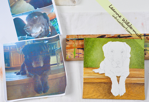 dog portrait chocolate lab painting progress by Leanne Wildermuth
