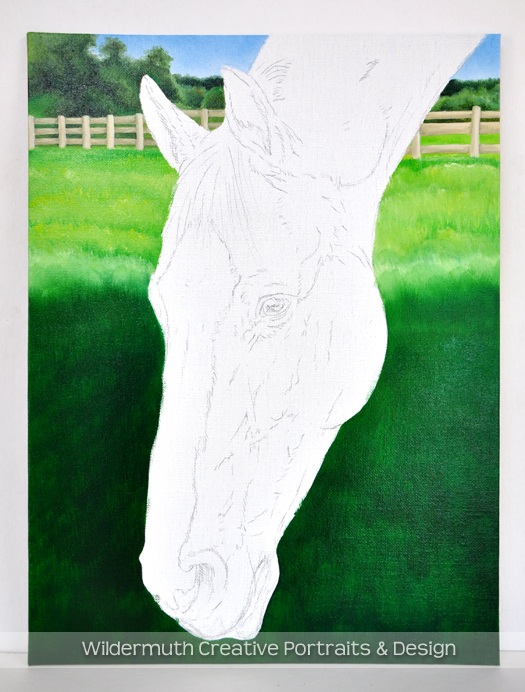 Chestnut horse portrait oil painting progress by Leanne Wildermuth