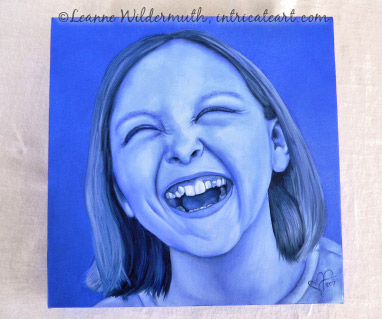 blue monochromatic custom kid child portrait oil painting original art