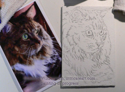 cat painting portrait work in progress