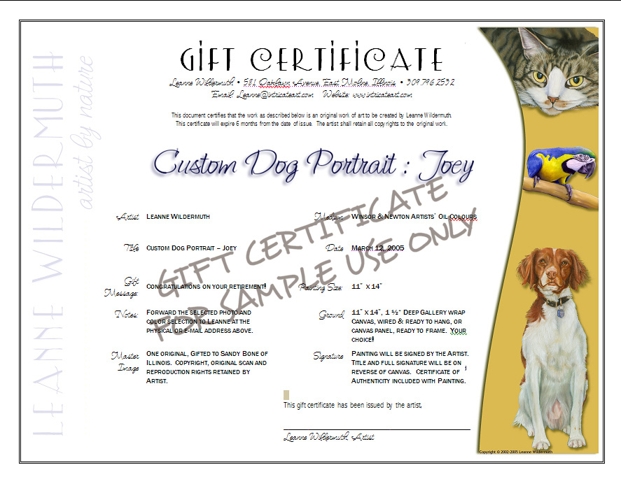 Custom Painting Gift Certificate