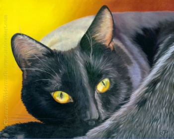 200418 Autumn Eyes black cat oranges pet painting art