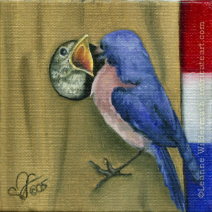 bluebird patriotic original oil painting art birds