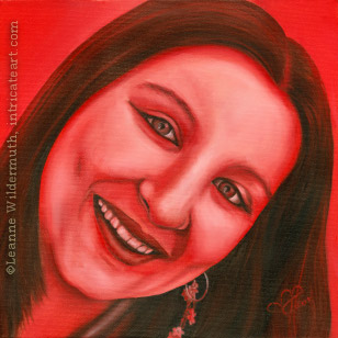custom monochromatic red oil painting girl child people portrait original realistic fine art
