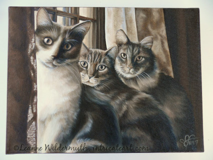 original custom monochromatic sepia oil cat portrait painting cats