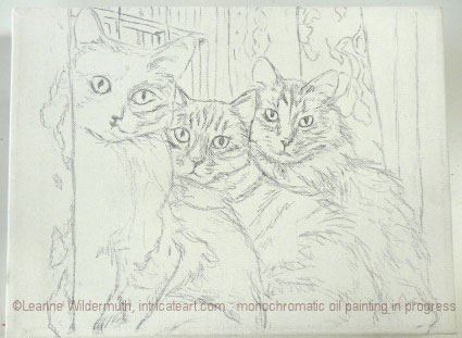 callie annie momo cat cats trio oil portrait painting sketch