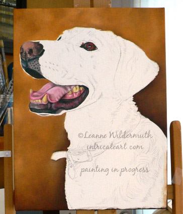 yellow lab custom oil pet portrait painting fine art work in progress