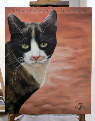 calico cat original oil painting art leanne wildermuth