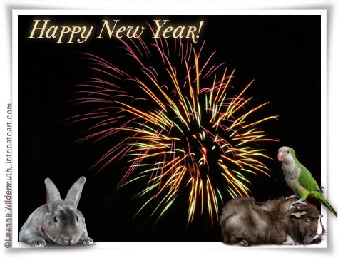 happy new year from intricateart.com and her whole family of critters!