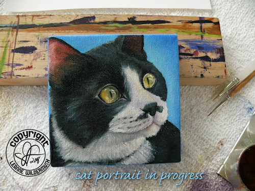 custom tuxedo cat portrait oil painting leanne wildermuth